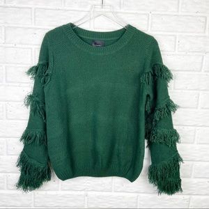 LUMIERE Crewneck Sweater Fringed Sleeves
